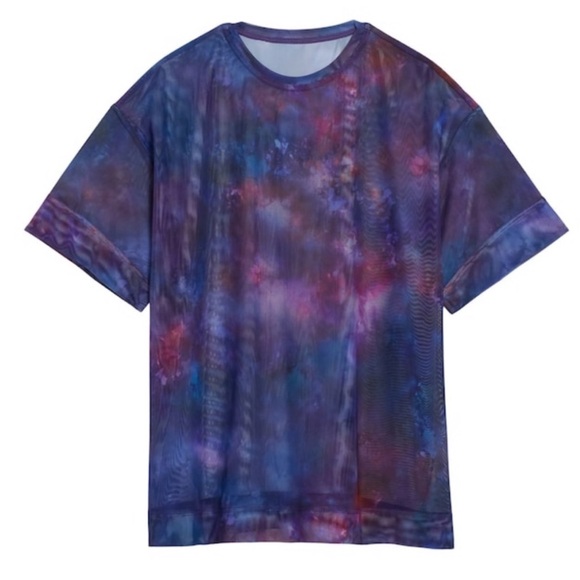 ATHLETA Mesh Top Oversized Layering Shirt Medium Purple Pink Tie-Dye Tee - Picture 2 of 8